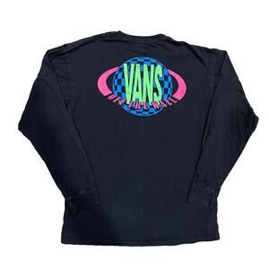 VANS OFF THE WALL PLANET MEN'S BLACK T-SHIRT SIZE LARGE NEON 2 SIDE GRAPHIC TEE